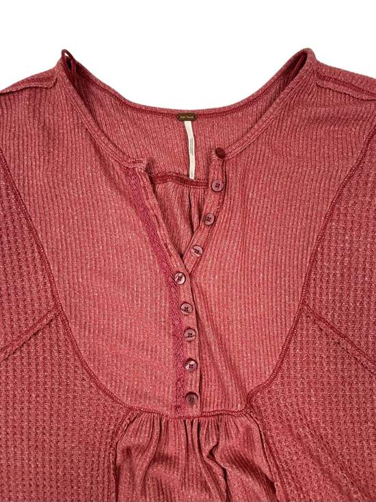 Free People Leo Oversized Waffle Knit Henley Thermal Top Rose Pink S - Picture 5 of 6